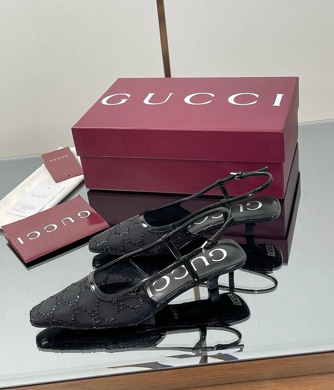 Gucci Crystal Slingback Pumps in Black