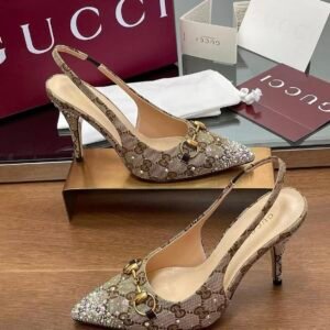 Gucci Crystal Slingback Pumps in Brown
