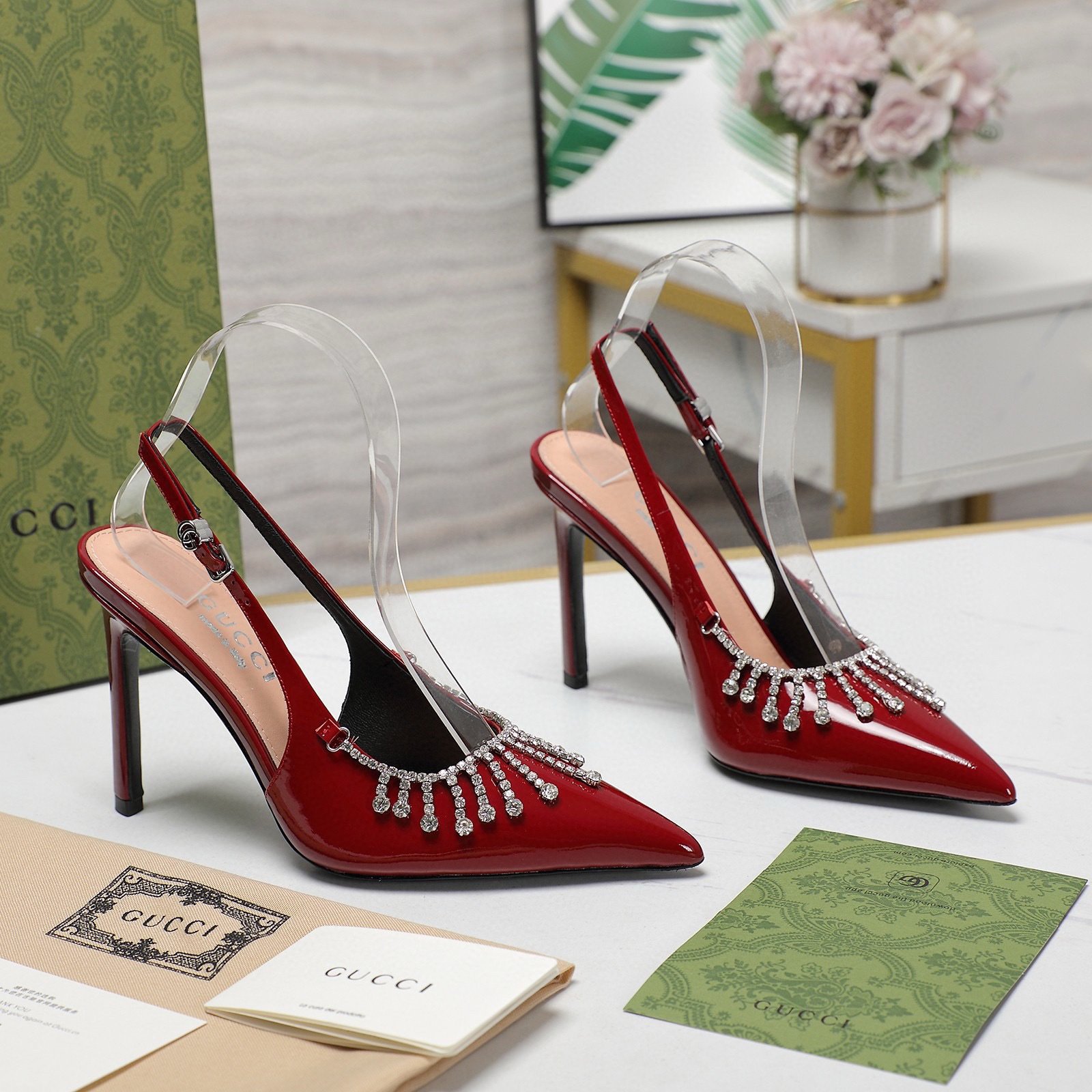 Gucci Crystal Slingback Pumps in Red