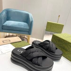 Gucci Platform Slide Sandals in Black