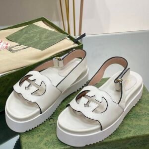 Gucci Interlocking G Platform Sandals in White