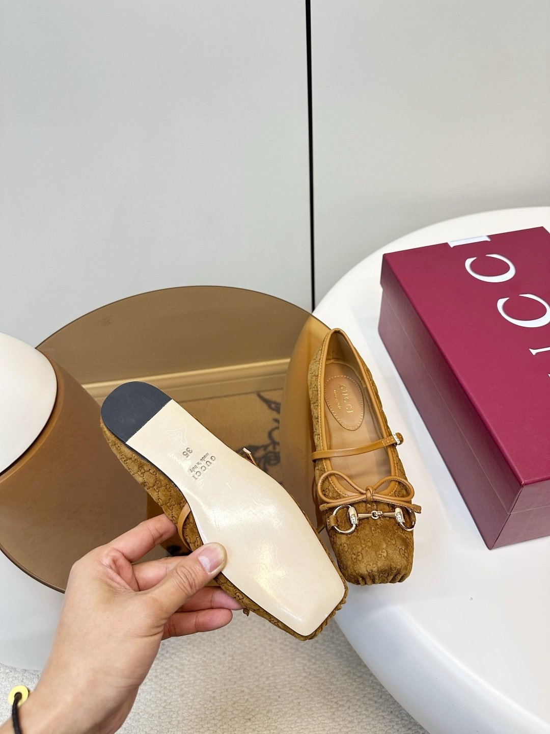 Gucci Ballerinas in Brown Camel - Afbeelding 7