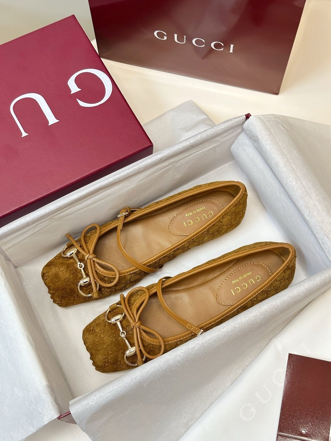 Gucci Ballerinas in Brown Camel - Afbeelding 8