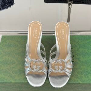 Gucci Crystal Slide Sandal in Silver
