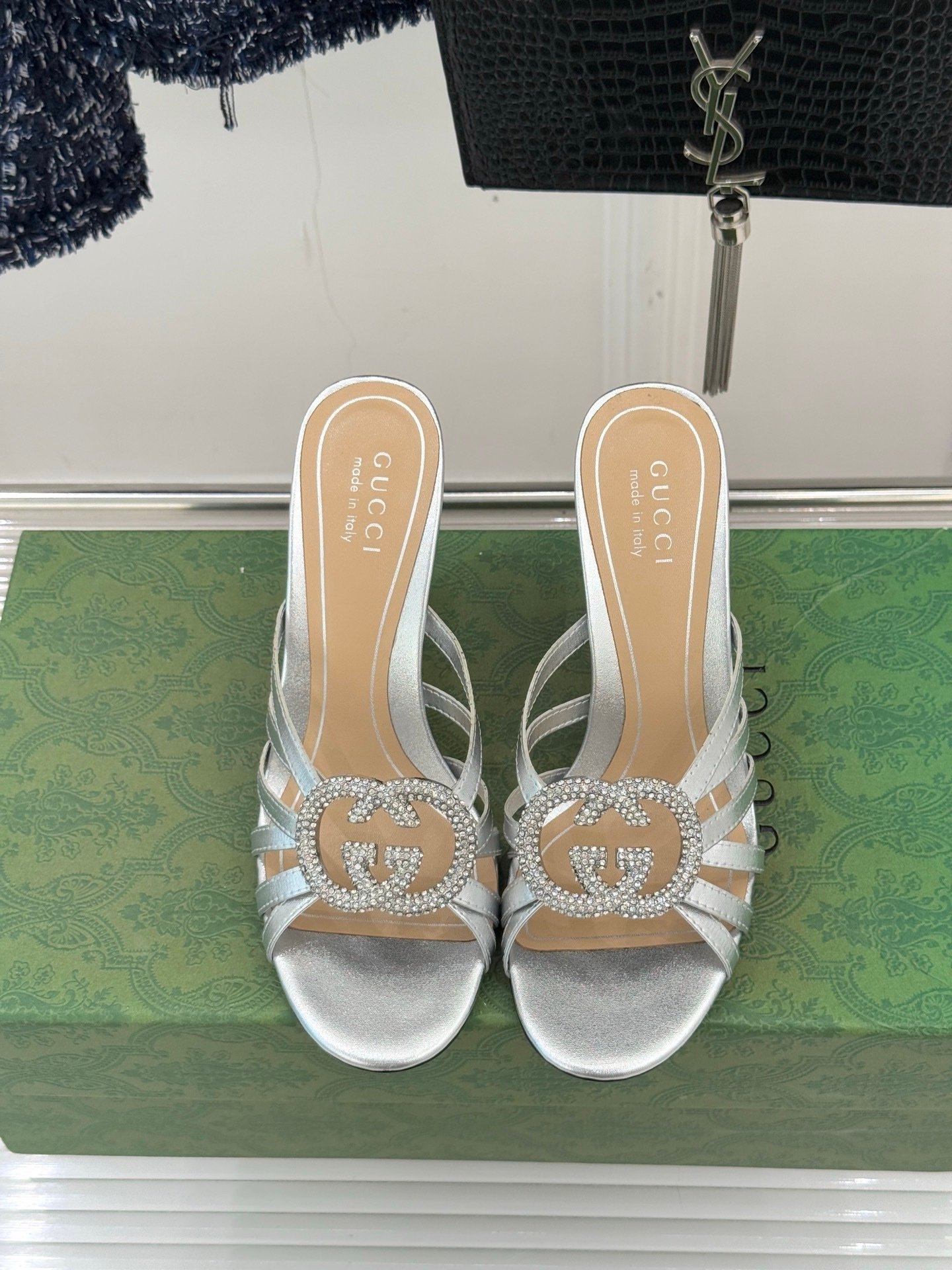Gucci Crystal Slide Sandal in Silver