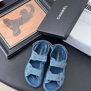 Chanel Dad Sandals in Blue Denim