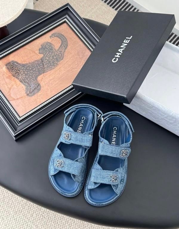 Chanel Dad Sandals in Blue Denim