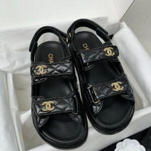 Chanel Dad Sandals in Black Gold
