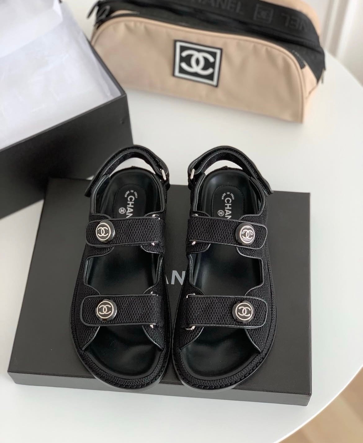 Chanel Sandals in Black Silver