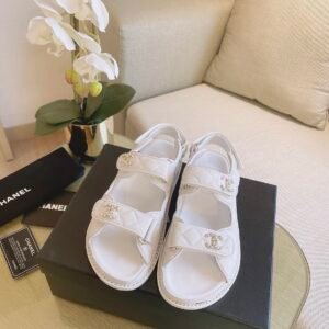 Chanel Dad Sandals in White Gold