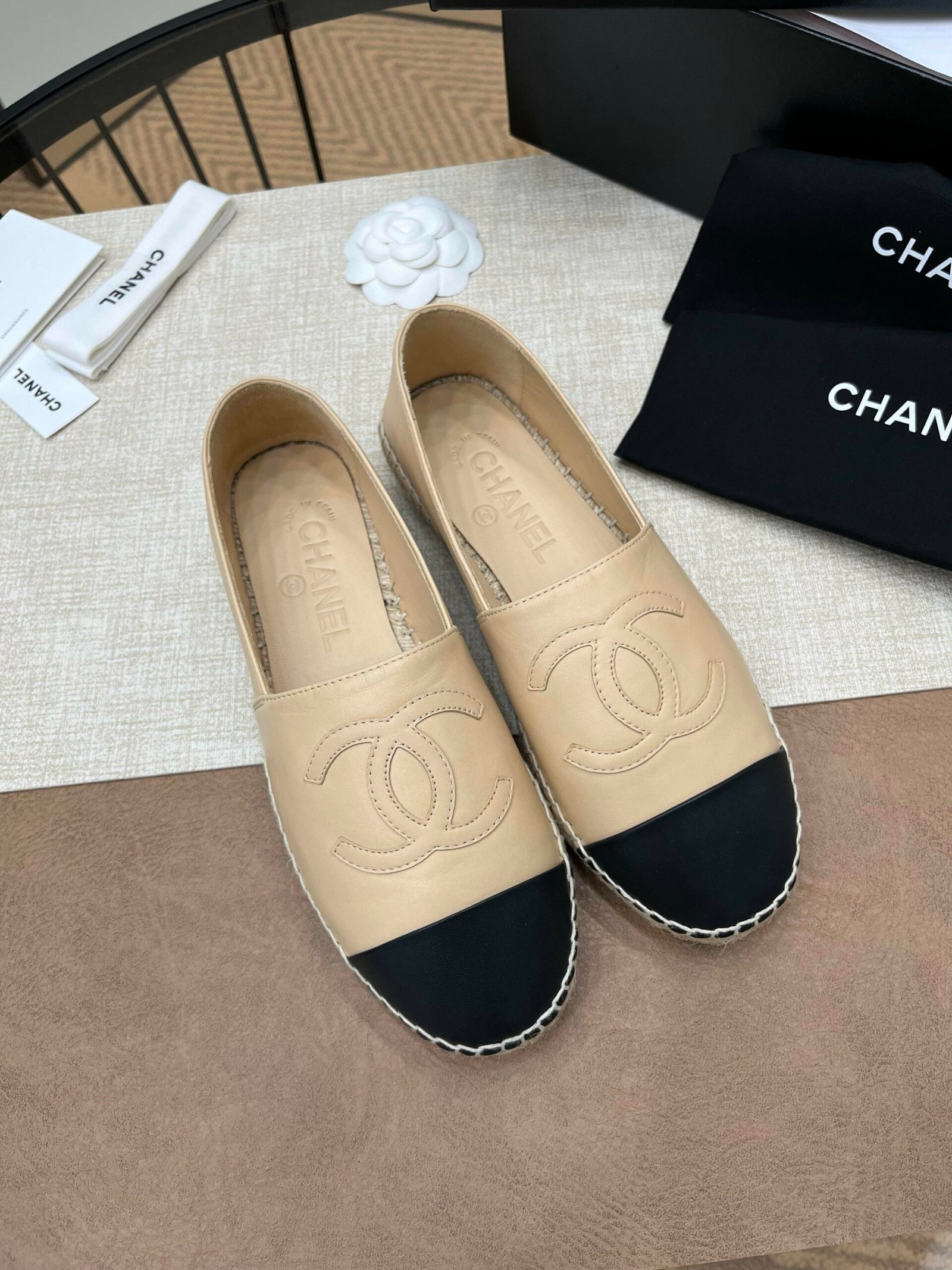 Chanel Loafers in Beige Black
