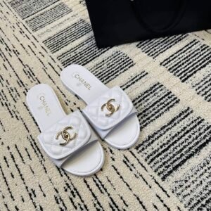 Chanel Slide Sandals in White Gold