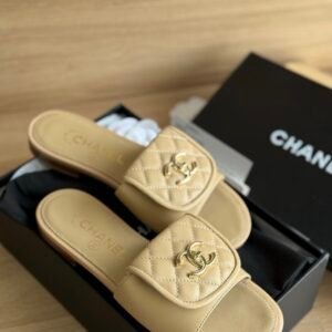Chanel Slide Sandals in Beige Gold