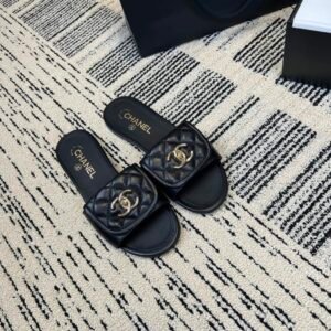 Chanel Slide Sandals in Black Gold