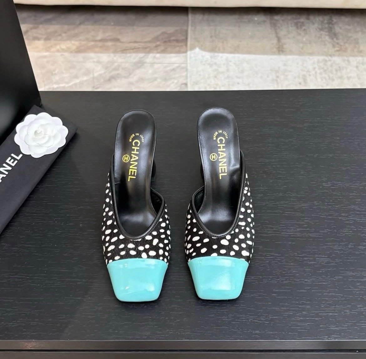 Chanel Slide Sandals in Black Blue