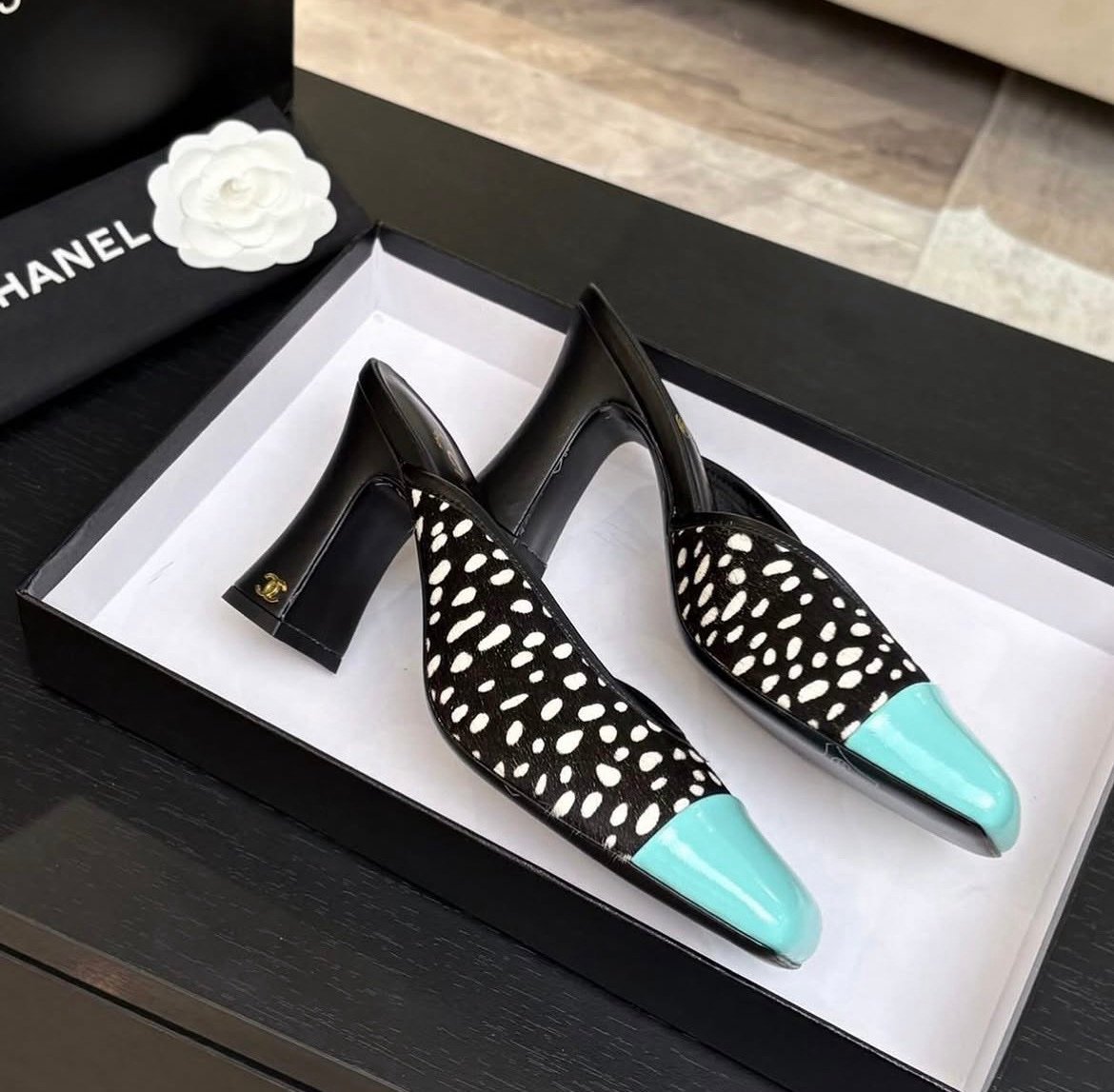 Chanel Slide Sandals in Black Blue - Afbeelding 7