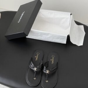 Chanel Slide Sandals in Black Gold