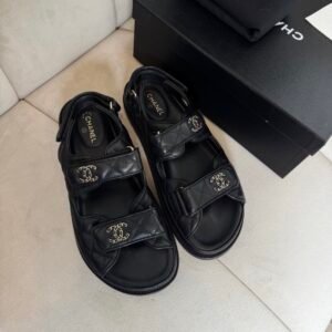 Chanel Dad Sandals in Black Gold