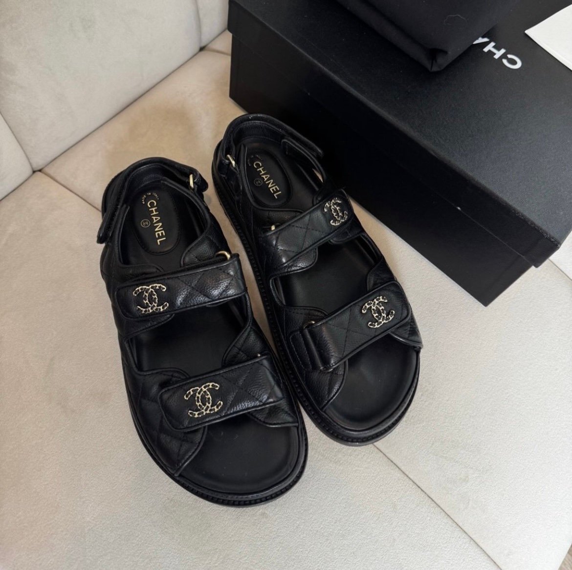Chanel Dad Sandals in Black Gold