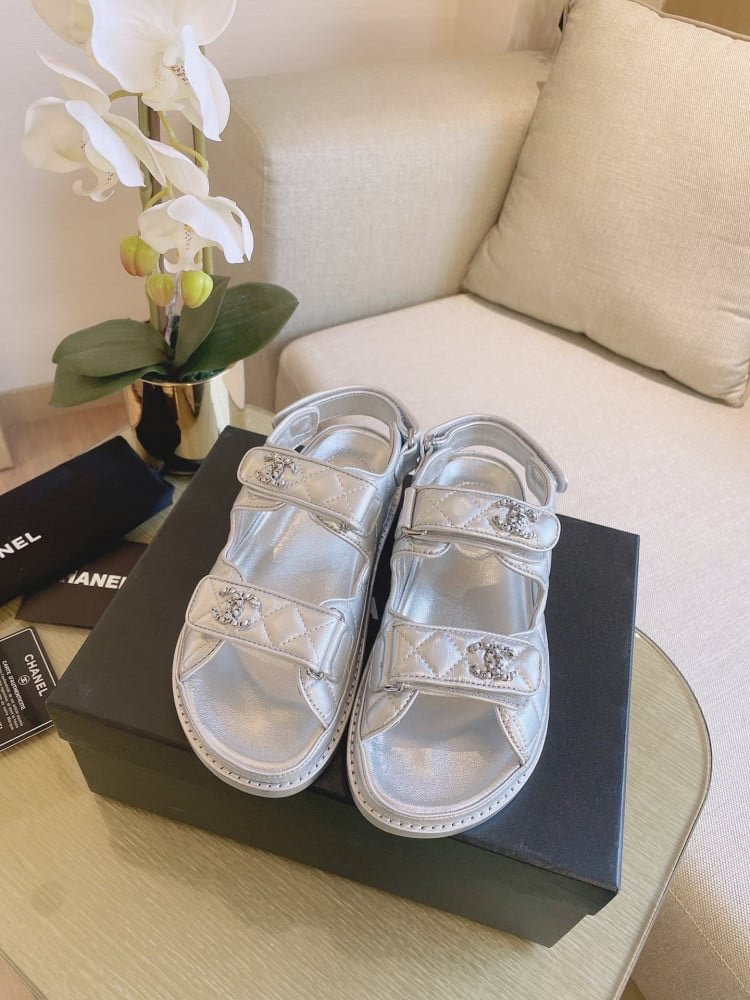 Chanel Dad Sandals in Silver