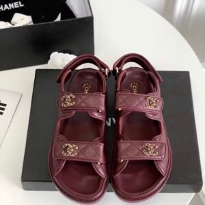 Chanel Dad Sandals in Burgundy Gold