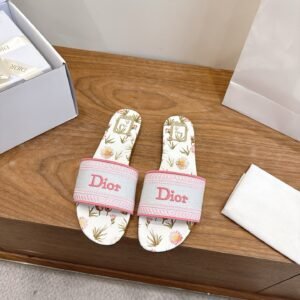 Dior Flat Slide Sandals in Pink Logo