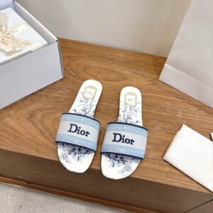 Dior Flat Slide Sandals in Blue Logo