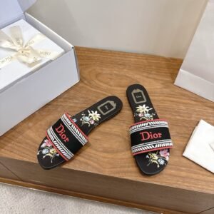 Alternative view of Dior Flat Slide Sandals in Black Pink Logo
