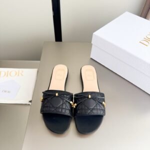 Dior Flat Slide Sandals in Black Gold