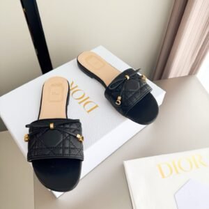 Alternative view of Dior Flat Slide Sandals in Black Gold
