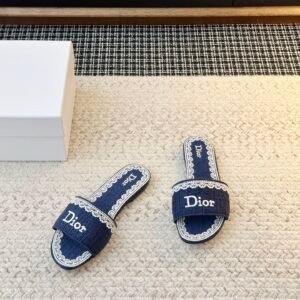 Alternative view of Dior Flat Slide Sandals in Dark Blue Logo