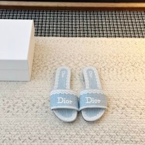 Dior Flat Slide Sandals in Blue White Logo