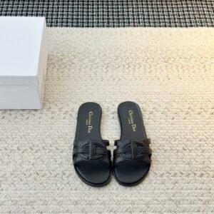 Dior Flat Slide Sandals in Black