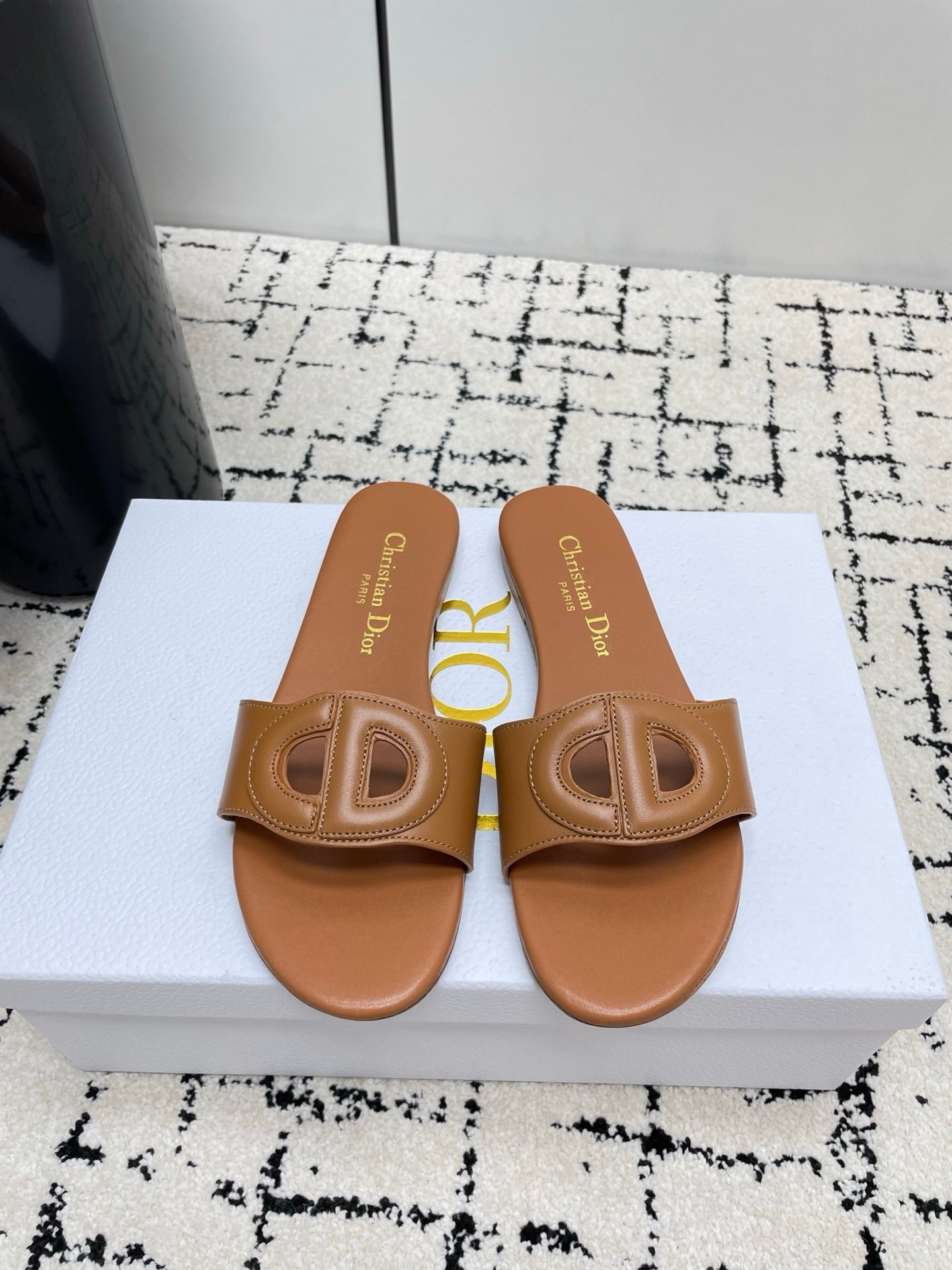 Dior Flat Slide Sandals in Brown