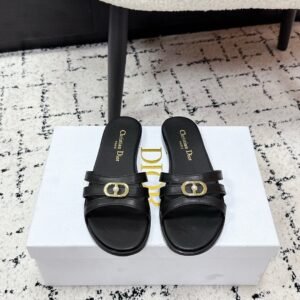 Dior Flat Slide Sandals in Black Gold