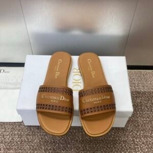 Dior Flat Slide Sandals in Brown Gold