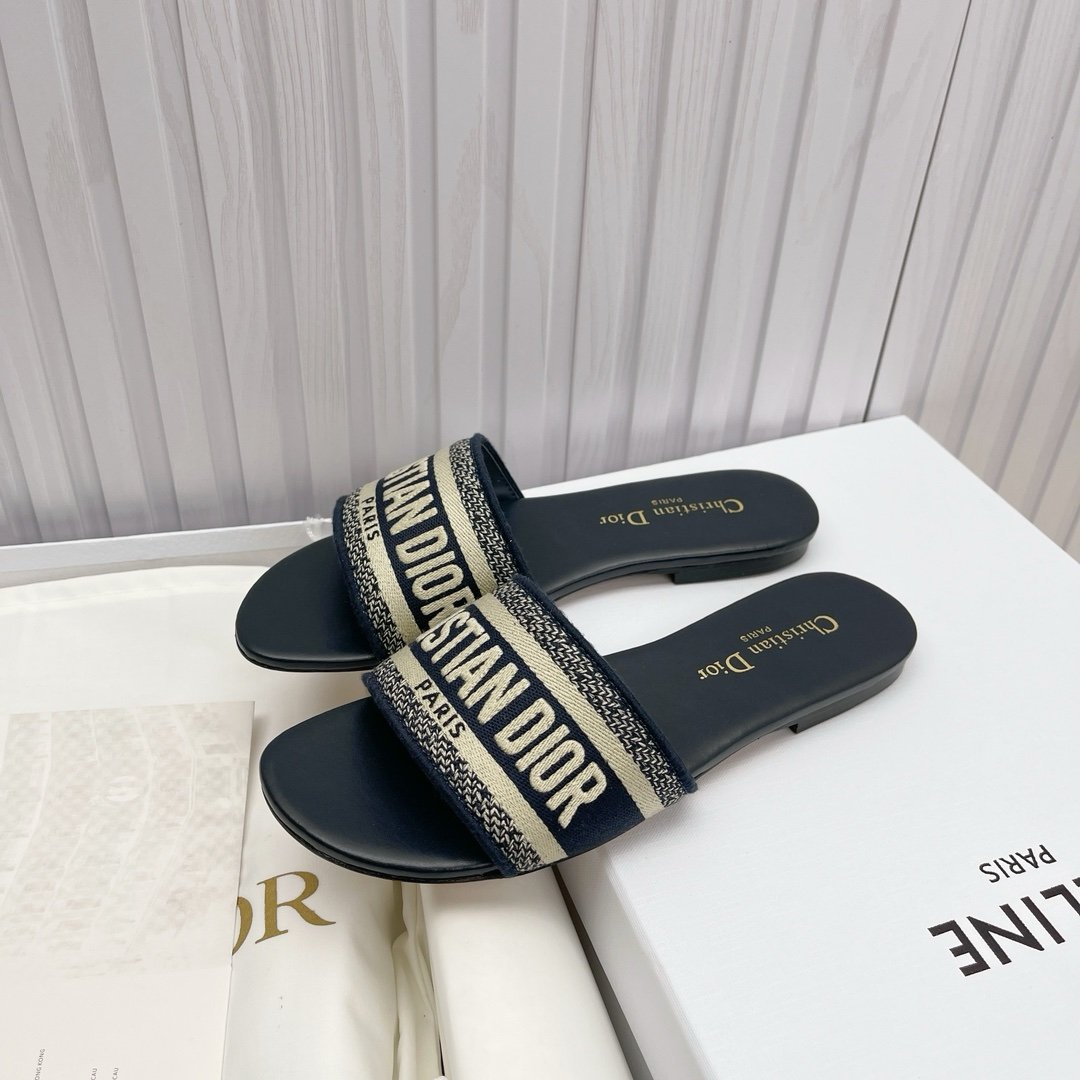 Dior Flat Slide Sandals in Navy - Afbeelding 4
