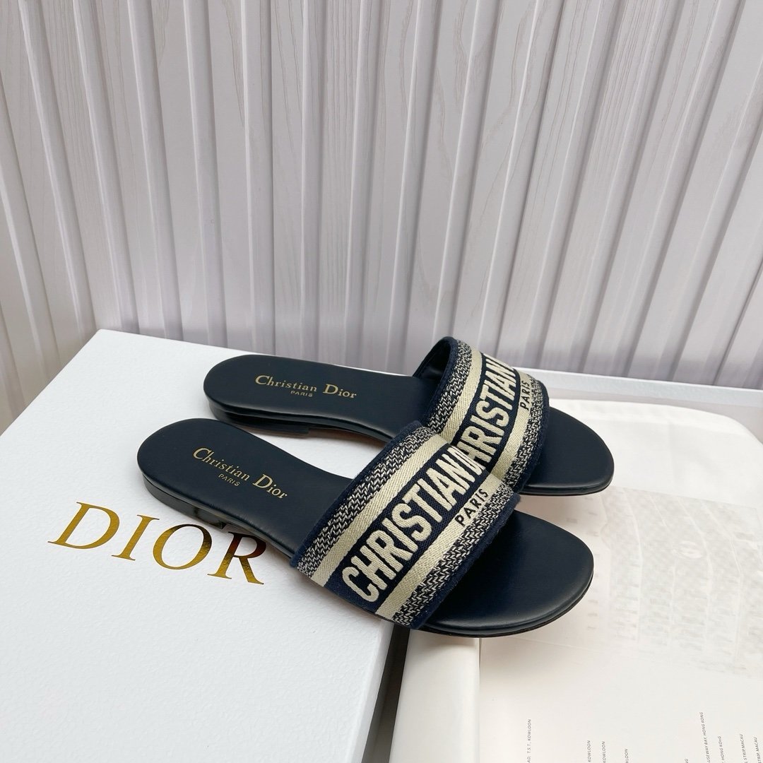 Dior Flat Slide Sandals in Navy - Afbeelding 5