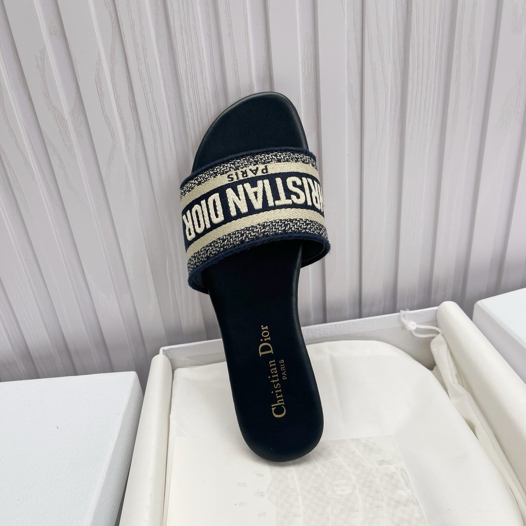 Dior Flat Slide Sandals in Navy - Afbeelding 2