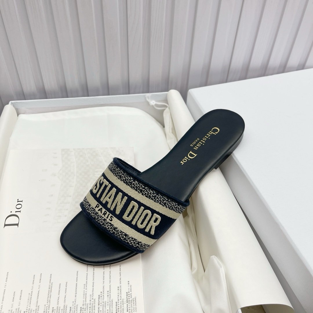 Dior Flat Slide Sandals in Navy - Afbeelding 9