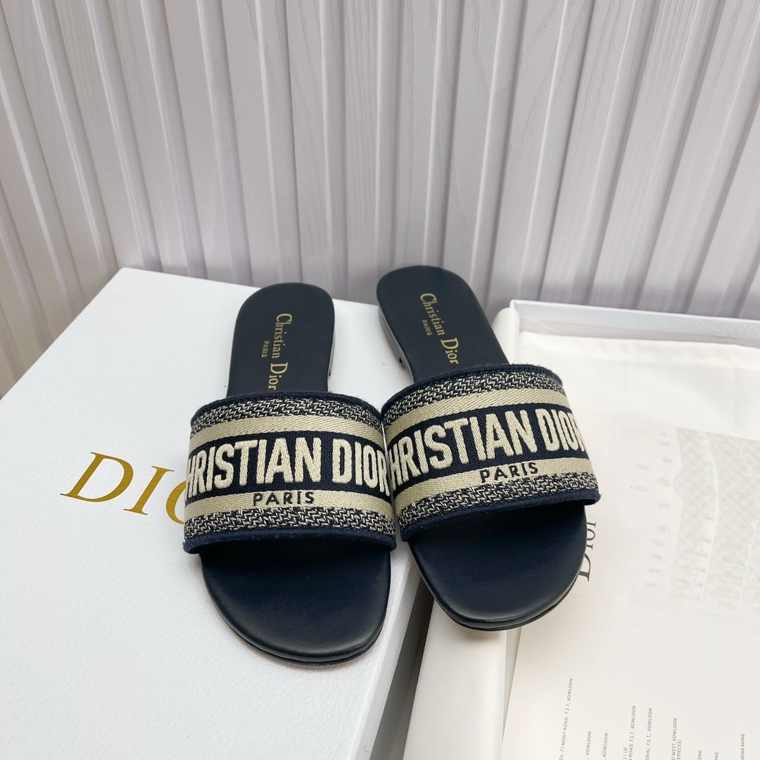 Dior Flat Slide Sandals in Navy