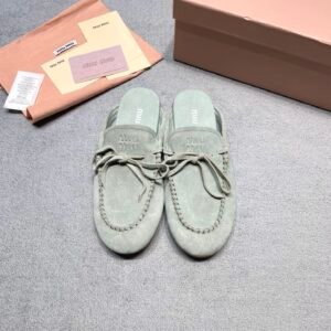 Miu Miu Suede Mules in Blue Green