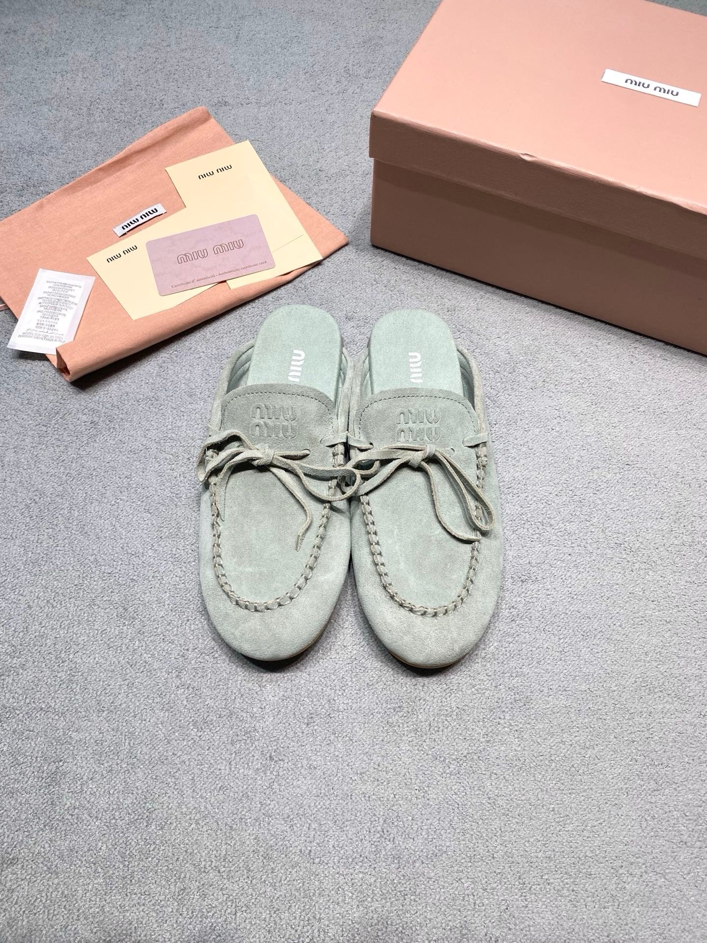 Miu Miu Suede Mules in Blue Green