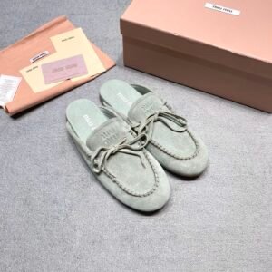 Alternative view of Miu Miu Suede Mules in Blue Green
