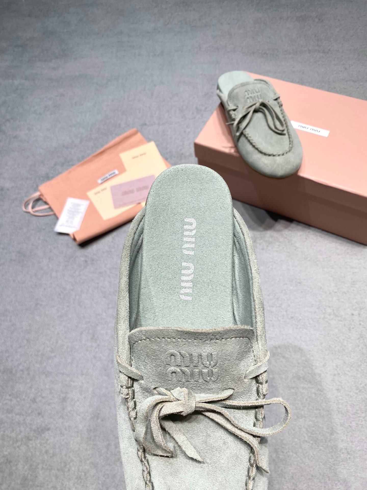 Miu Miu Suede Mules in Blue Green - Afbeelding 6