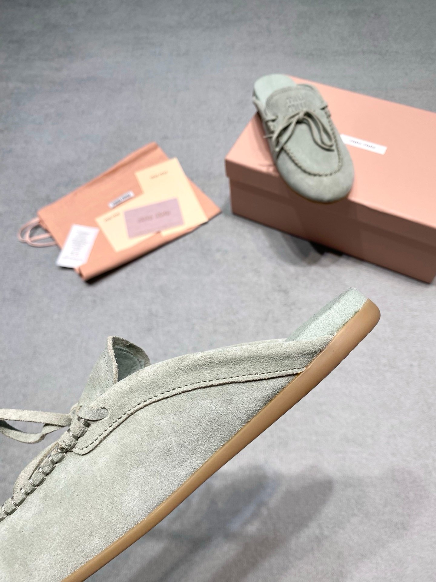 Miu Miu Suede Mules in Blue Green - Afbeelding 7