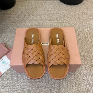 Miu Miu Woven Sandals in Brown