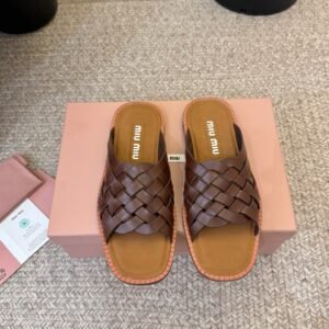 Miu Miu Woven Sandals in Dark Brown