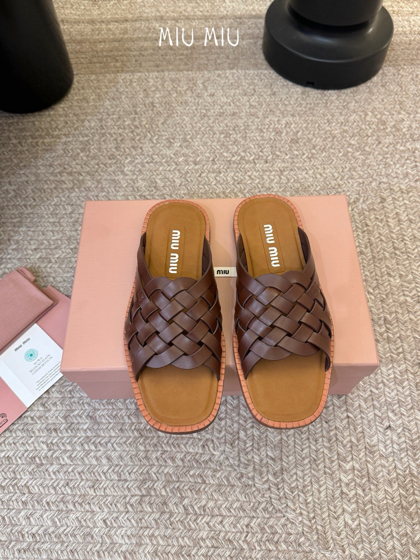 Miu Miu Woven Sandals in Dark Brown