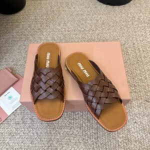 Alternative view of Miu Miu Woven Sandals in Dark Brown